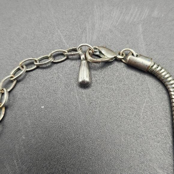 Statement Bib Necklace Antique Silver Tone Black Cream Floral Medallion Boho - Picture 4 of 8